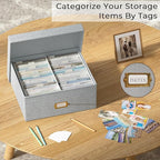 Decorative Photo Storage Box - 2 Pack Linen Photo Box Organizer with Dividers, Fits Holds Up to 1700 Pictures and 4x6 Photos, Memory Keepsake Organizer for Scrapbook Supplies, Cards, Stamps (Grey)