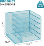 Marbrasse Desk Organizers and Accessories, 5-Tier Paper Letter Tray Organizer with File Holder, Mesh File Organizer, Office Desk Accessories & Organization for Supplies (Blue)