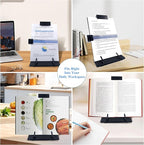 Keenjorika Desktop Document Book Holder with 7 Adjustable Positions, Black Document Holder for Desk, Paper Holder Copy Stand Holder for Speech, Paper Holder Stand for Desk Typing, Angle Adjustable