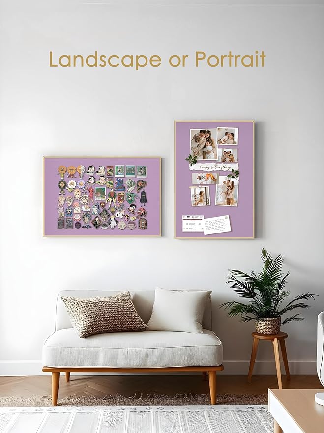 Lightomorrow Bulletin Board 30 x 20 inches, Mystic Violet Pin Board, Golden Aluminum Framed Fabric Cork Board with 10 Push Pins