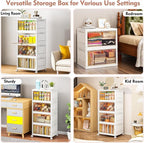 CTSNSLH 4 Tier Plastic Storage Bins and Boxes Organizer - 28Qt Stackable with Lids for Bedroom, Living Room, Office - Foldable Containers, Household Organization