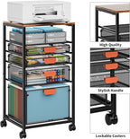 Marbrasse Rolling File Cart with 4 Storage Drawers, Mobile File Cabinet on Lockable Wheels, Hanging Filing Cabinet Organize, Under Desk Utility Cart for Home Office - Dark Brown
