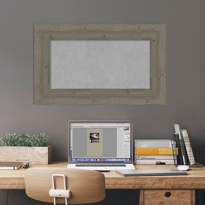 Amanti Art Grey Framed Magnetic Board 19x31 Small Vision Board for use with Magnets, 100% Metal Sheet to Display Items as Office Decor or for Home Organization in mudroom, Kitchen or Kids Room