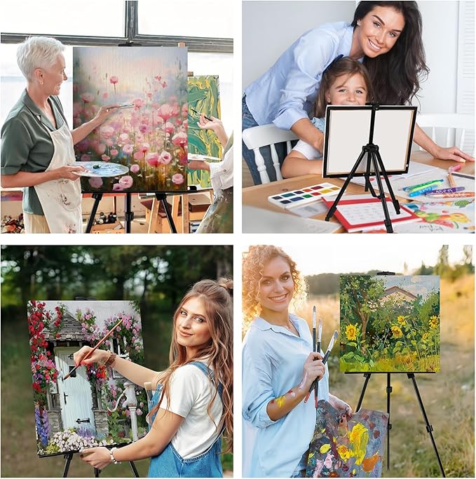 AROIC 4 Pack Painting Display Easel Stand Portable Adjustable Metal Tripod Artist Canvases Height from20to66Inch Extra Sturdy forTable-Top/Floor Painting, Drawingand Displaying,Black with4Storage Bag