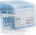 Mata1-USA Extra-Thick Plastic Card Holder (Clear, 3.5x2.25 Inch, 100 Pack), Horizontal Badge Holder for ID Name Badge with Zipper