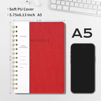 Spiral Notebook-5.75" x 8.125" College Ruled Journal with Inner Pockets and 160 Pages,PU Leather Cover Business Journal, Twin-Wire Binding Notebook Perfect for Office & Home School Supplies Dark Red
