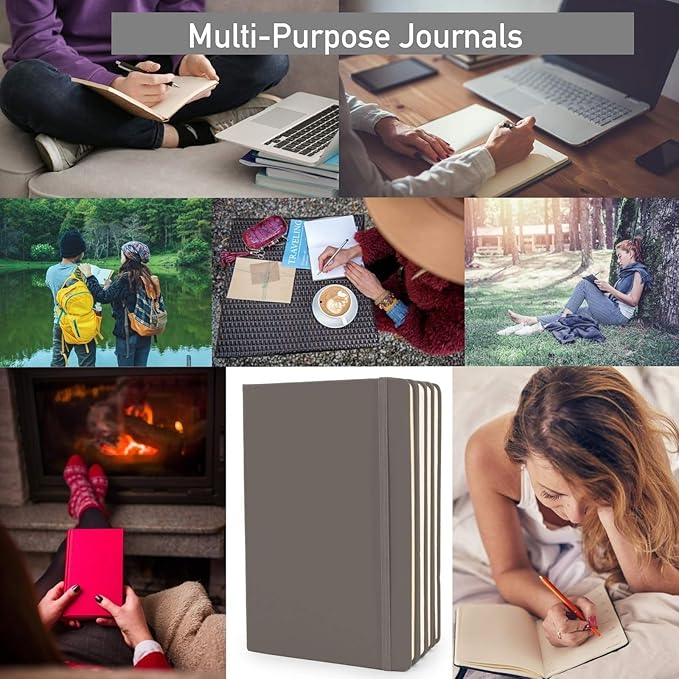 Simply Genius A5 Dotted Hardcover Notebook Pack - 5.7 x 8.4 in, 192 Pages, 4-Pack, Gray Faux Leather - Grid Notebook & Pocket Journal for Business, School & Travel