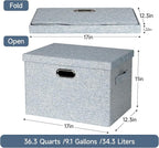 Graciadeco Large 17" 36 Quart Collapsible Stackable Storage Bins with Lids, 3 Packs Blue-Grey Linen Fabric Closet Boxes with Lids, Storage Cube Baskets Container Organizers for Bedroom (17x12x11)