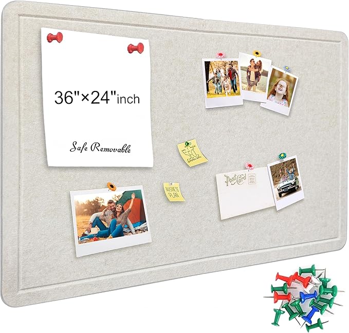 Yunihome Large Bulletin Board - Foldable 36x24 Inches Cork Board Alternative with 20 Push Pins, 3' x 2' Self-Adhesive Felt Bulletin Board for Wall, Home Office Classroom Decor