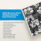 Blue Sky 2026 Weekly and Monthly Planner Calendar, January 2026 - December 2026, 8.5" x 11", Clear Pocket Cover, Laminated Tabs, Durable Twin Wire Binding, Storage Pocket, Baccara Dark
