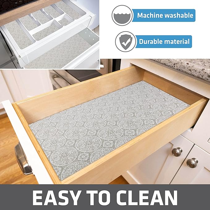 Drymate Premium Luxury Shelf & Drawer Liner, Thick Cushioned Fabric, Non-Adhesive, Absorbent, Waterproof, Slip-Resistant, Liners for Kitchen Cabinets, Cupboards (USA Made)(12”x59”)(2-Pack)(Tan)