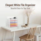 2 Pack 5-Tier White Desk Organizer with Handle Mesh Desk File/Paper Organizer Letter Tray for Office, School and Home Easy Installation