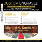 Custom Name Plate with Choice of Mounting for Walls, Doors, Desk Holders, Cubicles, Hanging and More - Personalized Rustico Granite Plastic Gold Letters - USA Made 2x8 - S7
