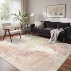 GENIMO Washable Area Rugs for Living Room, 8x10 Modern Non Slip Rugs, Low Pile Lightweight Soft Print Rug for Bedroom, Dining Room, Home Office, Washed Pink