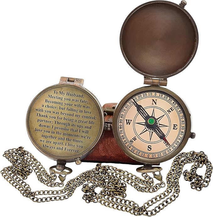 Engraved Compass, Gift for Husband,Anniversary,Wedding Gift for Him, Long Distance Boyfriend Gift, Fiance Gift I Miss You Long Distance Relationship Gift for Army Boyfriend Gift (to My Husband 5)