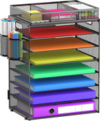 GoldOrcle 8 Tier Paper Letter Tray Organizer with Drawer & 2 Pen Holders, Mesh Desk File Holder Storage Organization for Home School Classroom & Office