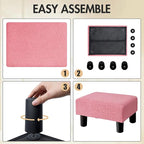 BRIAN & DANY Small Foot Stool Ottoman, Footstool with Legs, Teddy Velvet Foot Rest for Living Room, Bedroom and Office, Hot Pink