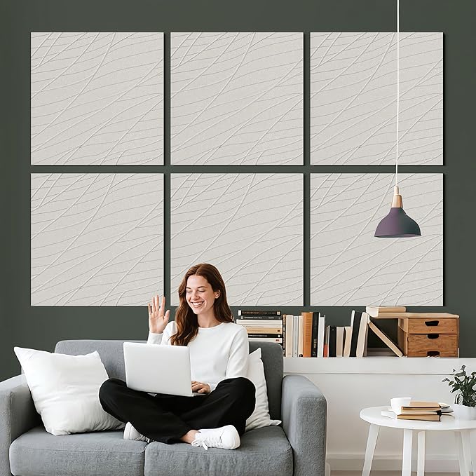 Reverbeon 6 PCS Acoustic Panels, 23.6x23.6 Inch Sound Absorbing Panels, Decorative Acoustic Wall Panels for Recording and Home Studio, Office with Double-Sided Adhesive Tape