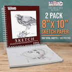 U.S. Art Supply 8"x10" Sketch Book Pad, 2 Pack (100 Sheets Each), 60lb (100gsm) Spiral Bound - Sketching, Drawing Pad, Acid-Free Paper - Sketch Pads for Adults, Students: Colored Pencils, Charcoal