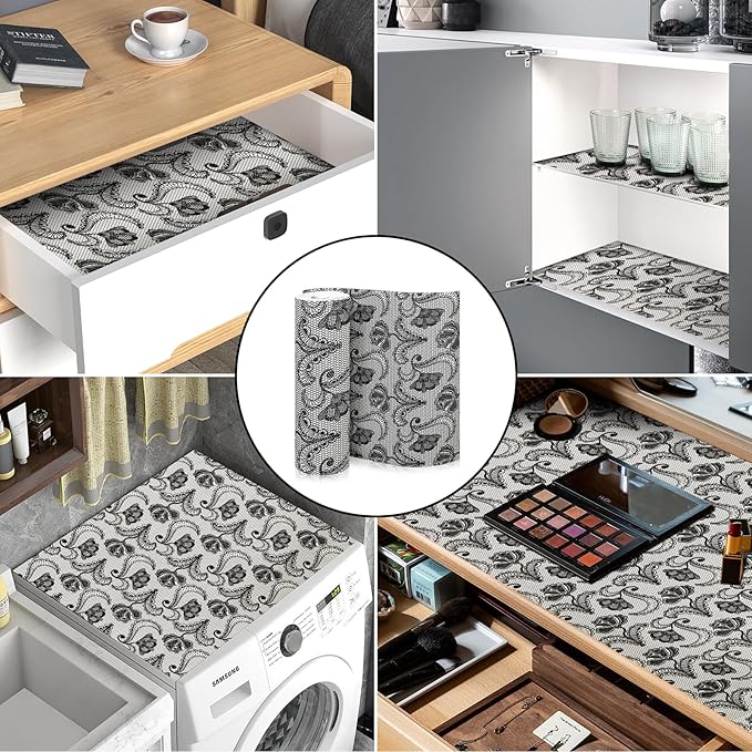 ALIUNI Drawer and Shelf Liner, Non-Slip Kitchen Cabinet Liners Non-Adhesive Thick Strong Grip Waterproof Washable Mats Protect Dresser Shelves Cupboard Bathroom Cabinets, Boho: Floral, 24 in X 10 FT