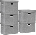 TYEERS Large Storage Bins with Lids, Collapsible, Washable, Fabric Storage Boxes for Organizing, 17.3x11.8x11.4 inches, 5 Pack, Gray