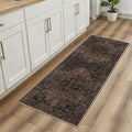 GENIMO 2'6"x6 Runner Rugs for Hallway, Machine Washable Non Slip Vintage Rugs, Low Pile Lightweight Soft Print Rug for enrtyway, Corridor, Home, Office, Kitchen, Charcoal Brown