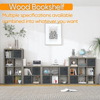 furtble Bookshelf with Storage Bins, 16-Cube Storage Organizer with Back Panels, Modern Wood Open Bookcase, Multifunctional Display Shelf for Living Room, Bedroom, Home Office, Gray Oak