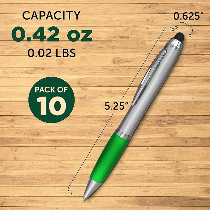 DISCOUNT PROMOS Stylus Ballpoint Pens Set of 10, Bulk Pack - Black Ink, Great for Office, School, Business, Tradeshows, Events - Green