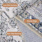 GENIMO 2'6"x8 Runner Rugs for Hallway, Machine Washable Non Slip Vintage Retro Rugs, Low Pile Lightweight Thin Print Rug for enrtyway, Corridor, Home Office, Kitchen, Khaki Blue