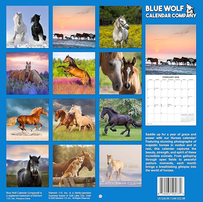 2026 Horses Monthly Wall Calendar | Animals Calendar 2025-2026
