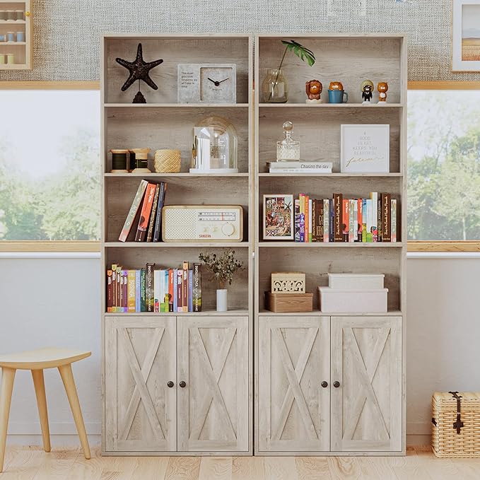 IRONCK Industrial Bookshelves and Bookcases with Doors Floor Standing 6 Shelf Display Storage Shelves 70 in Tall Bookcase for Home Office, Living Room