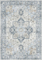 GENIMO 6x9 Area Rugs for Living Room, Non Slip Machine Washable Rugs, Low Pile Chenille Print Rug for Bedroom, Dining Room, Home Office, Blue