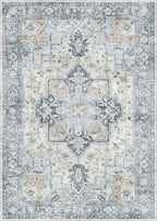 GENIMO 4x6 Area Rugs for Living Room, Machine Washable Rug, Non Slip Vintage Rugs, Low Pile Lightweight Chenille Print Rug for Bedroom, Dining Room, Home Office, Blue