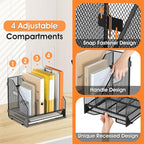 OrgMate Desk File Folder Holder Organizer-4 Vertical Compartments Racks and Paper Letter Tray,Mesh Magazine File Holder Sorter,Desktop Accessories & Workspace Organizers for Home,Office,School-Black