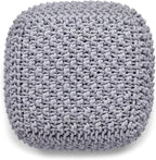 BIRDROCK HOME Square Pouf Ottoman | Cotton Braided Foot Stool with Bean Bag Filling | Boho Foot Rest for Living Room, Bedroom | Compact & Comfortable Seating, Lightweight & Sturdy | Grey