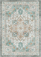 GENIMO 5x7 Area Rugs for Living Room, Machine Washable Non Slip Vintage Rugs, Low Pile Lightweight Chenille Print Rug for Bedroom, Dining Room, Home Office, Cyan