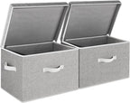 StorageWorks Fabric Storage Bins with Lid, Decorative Storage Boxes for Shelves, Stackable Closet Organizer Basket with Handles, Jumbo, Gray, 2-Pack
