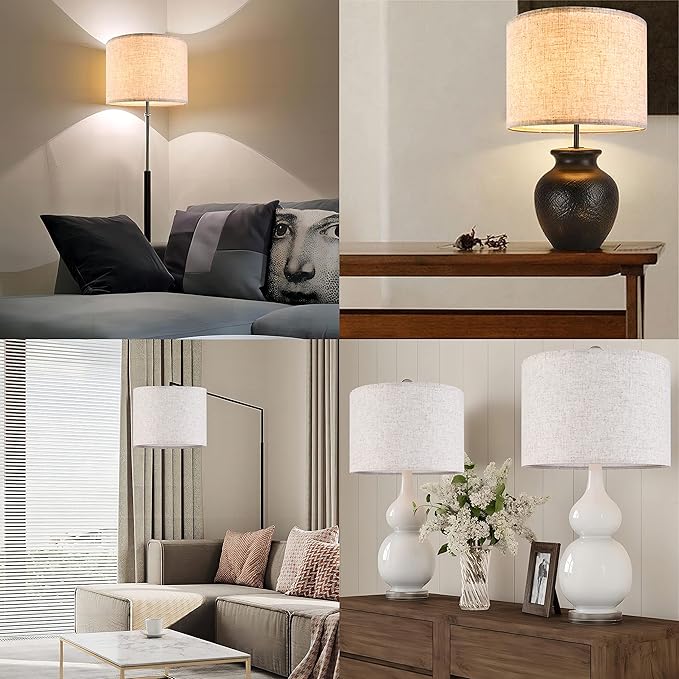 GO&SO Natural Linen Medium Drum Lamp Shades 13" Top x 13" Bottom x 10" High (Spider) Modern Beige Gray Lampshade for Table Lamps Bedside Lamps -Assembly Required - By GO&SO