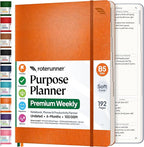 Roterunner Purpose Planner Notebook B5 5.8”x8.3” Undated 2026 Daily Weekly and Monthly Productivity Goal Setting Tool for Work Home ADHD Planner for Adults Self Care Journal (Orange Softcover)