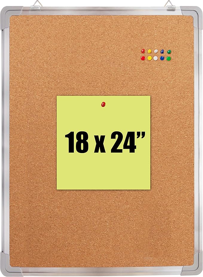 Cork Board Set for Wall - Bulletin Board Corkboard 18 x 24 in with 10 Thumb Tacks - Wall Hanging Pin Board Message Board Tack Board Organizer for Home, Office, Desk and Cubicle (18x24 Vertical)