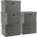 Graciadeco Large 17" 36 Quart Collapsible Stackable Storage Bins with Lids, 5 Packs Gray Foldable Fabric Closet Storage Boxes with Lids, Heavy-duty Linen Cube Baskets(17 x 12 x 11)