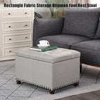 Decent Home Storage Ottoman, 24" Linen Fabric Rectangle Bench Foot Rest Stool, Fabric Footrest Ottomans with Storage, Storages Seats for Living Room, Bedroom, Office