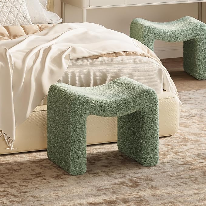 ZYKZYK Ottoman Vanity Seat, Plush Velvet Backless Stool and Small Foot Rest, Modern Accent Seating for Bedroom, Makeup Table or Living Room, Green