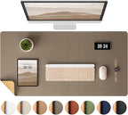 Aothia Dual-Sided Desk Mat - Leather & Cork Desk Protector, Large Mouse Pad & Writing Pad for Office/Home, Coffee (25.6"x13.7")