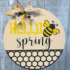Wood front door sign Wood sign Home decor Welcome sign Sign for front door House warming gift Wedding gift (Spring Bee-UV010(NC) P002, 15" Width)