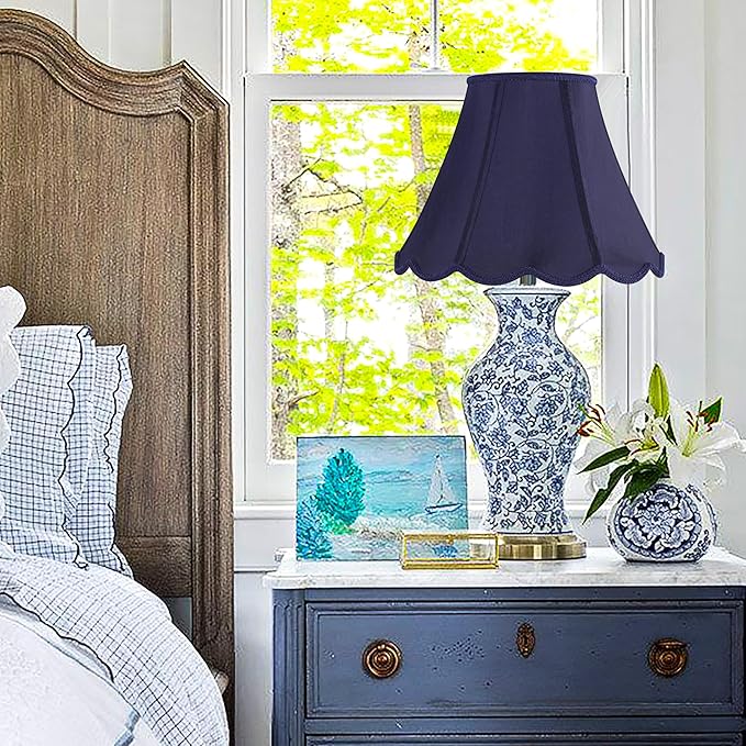 GOSO Medium Blue Scalloped Lamp Shade Set of 2, Replacement Braids with Petal Edges,6×13×9.8 Inch Spider Lamp Shade for Table Lamp,Floor Lamps Easy Assembly, Bell Shades for Living Room Art Decor
