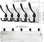 SKOLOO Rustic Wall Mounted Coat Rack: 16" Hole to Hole, Pine Real Wood Plank Wall Coat Rack with 5 Triple Hooks, Farmhouse Coat Hanger Wall Mount for Hanging Backpack Jacket Coat Hat