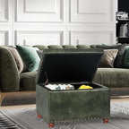Decent Home 24'' Leather Ottoman with Storage Rectangle Foot Rest Ottomans Stool for Living Room(Green,Leather Texture)