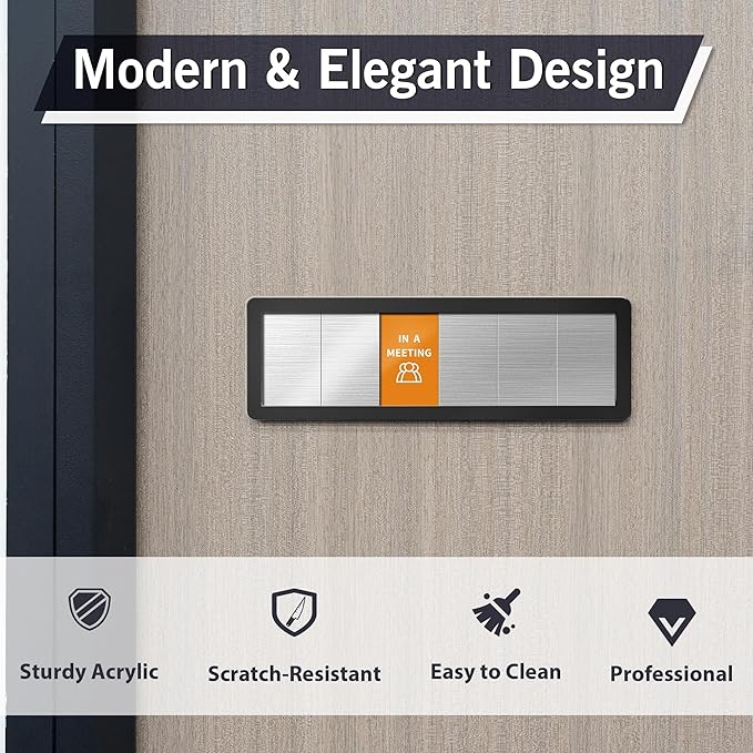 Office Door Signs-Meeting in Progress Door Sign with 6 Options, Do Not Disturb, In a Meeting, Out of Office, Please Knock, Working from Home, Back Soon, Business Privacy Sign Shows the Status of the Person Inside the Room