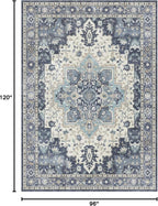 GENIMO 8x10 Area Rugs for Living Room, Machine Washable Non Slip Vintage Rugs, Low Pile Lightweight Chenille Print Rug for Bedroom, Dining Room, Home Office, Center Blue
